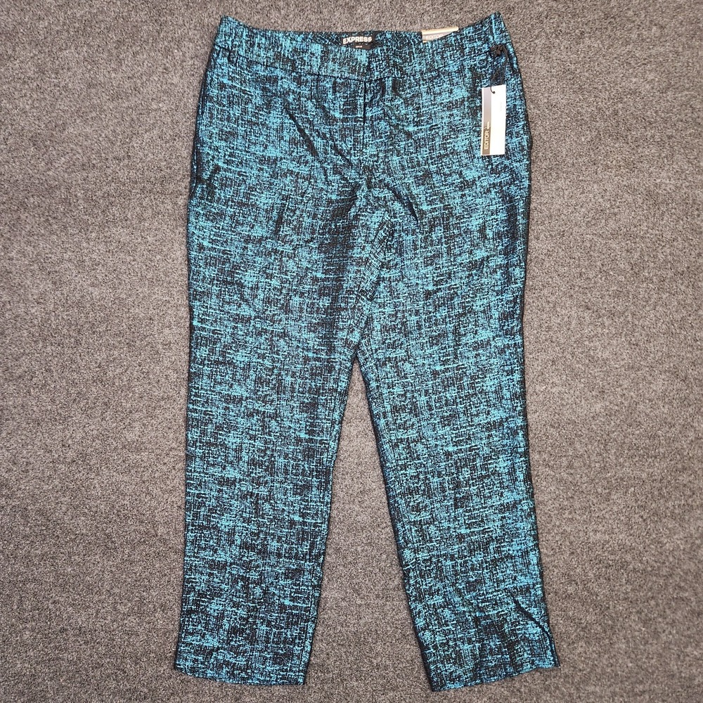 Y2K Express Womens 8R Bkack Teal Metallic Editor Ankle Pants Glam Rock Corporate